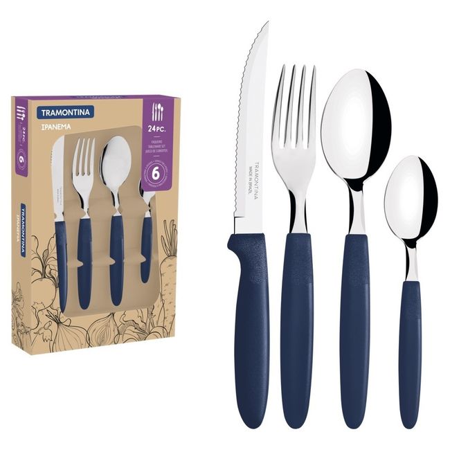 TRAMONTINA - Juego Cubiertos Tramontina 24 Piezas, Azul, Acero Inoxidable