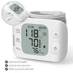 YUWELL - Toma Presión Tensiómetro Muñeca 74 Mem Recargable USB Voz Ingles