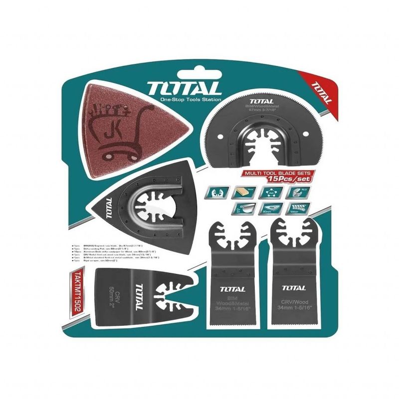 TOTAL TOOLS - Kit Juego De Hojas Multifuncional Oscilante 15 Piezas