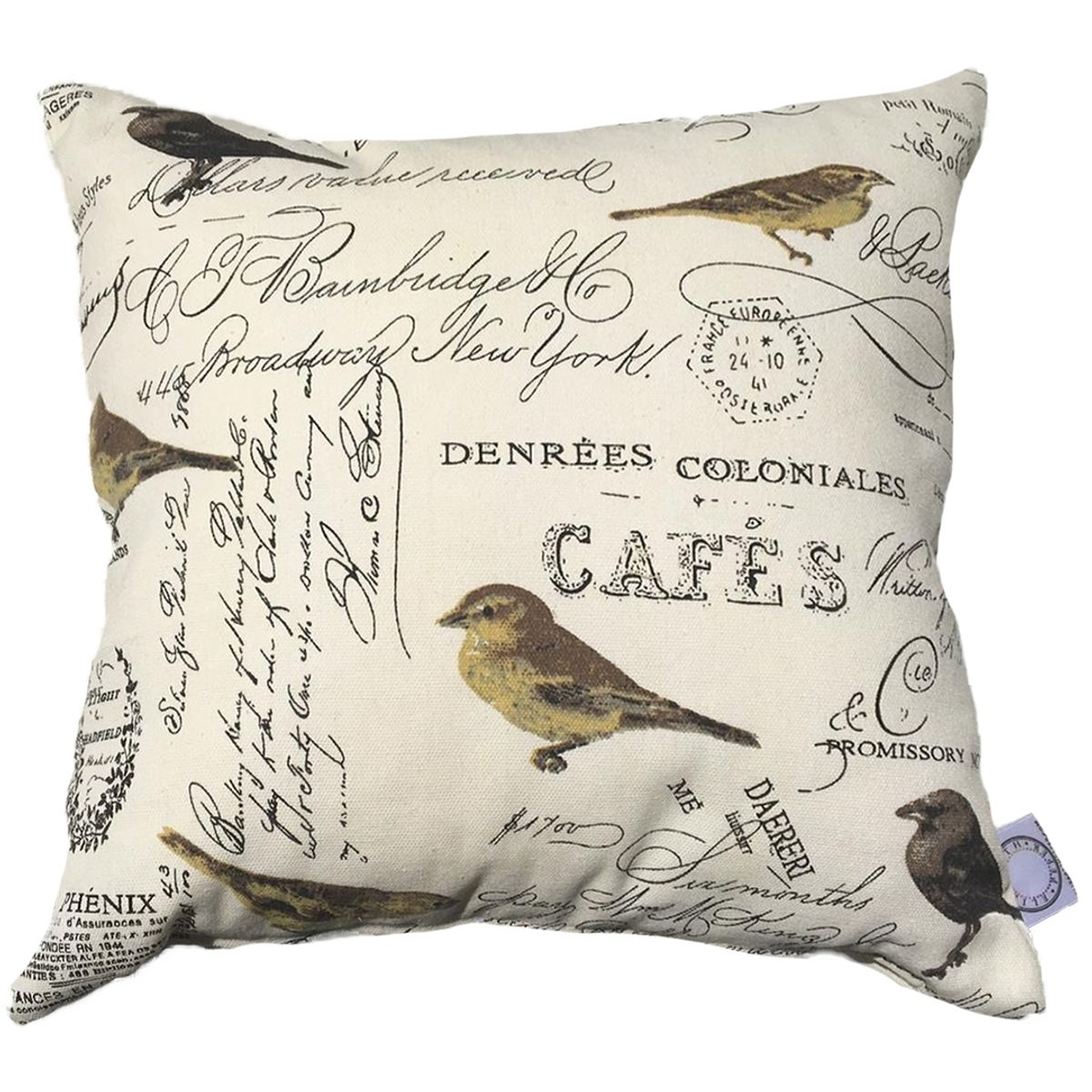ELIZABETH PEPER - FUNDA COJIN DECORATIVO DISEÑO AVES CREMA Y CAFE 45X45.