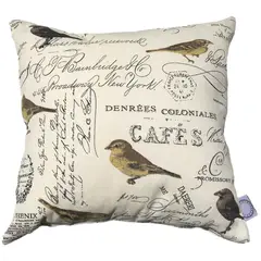 ELIZABETH PEPER - FUNDA COJIN DECORATIVO DISEÑO AVES CREMA Y CAFE 45X45