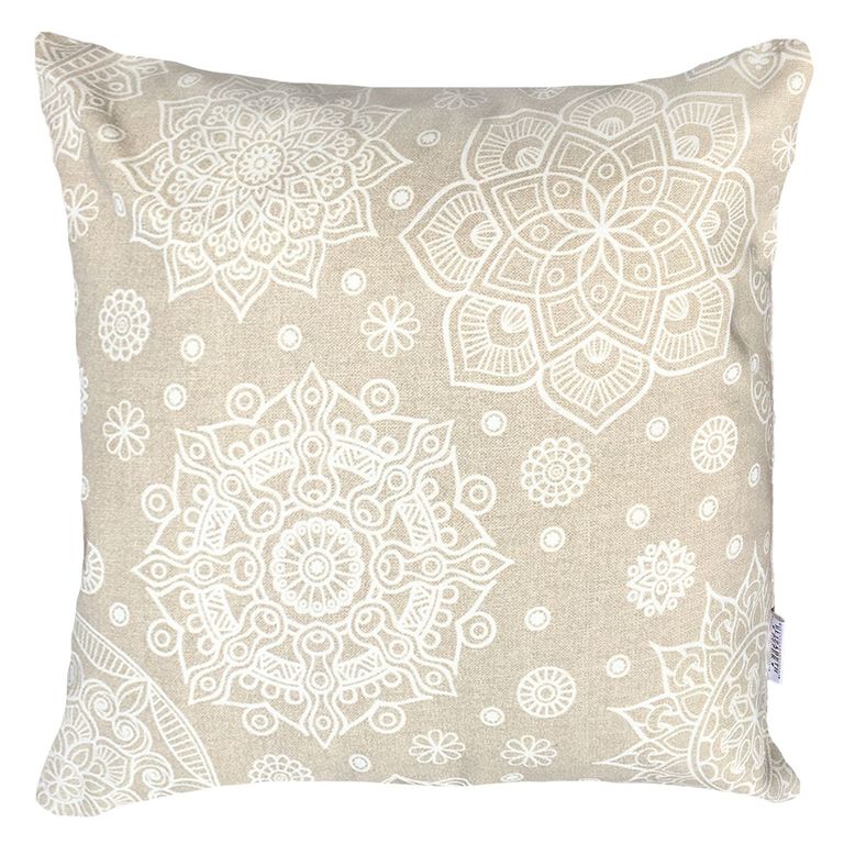 FUNDA COJIN DECORATIVO DISENO MANDALAS CREMA 45X45.