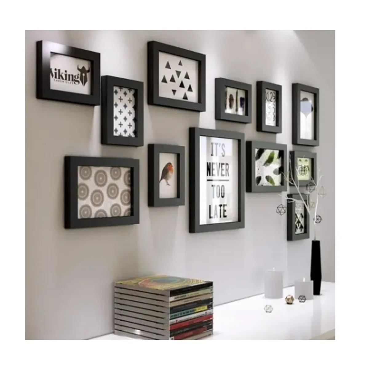 ESHOPANGIE - Set Marcos Foto Decorativo Pared 12 Piezas Negro
