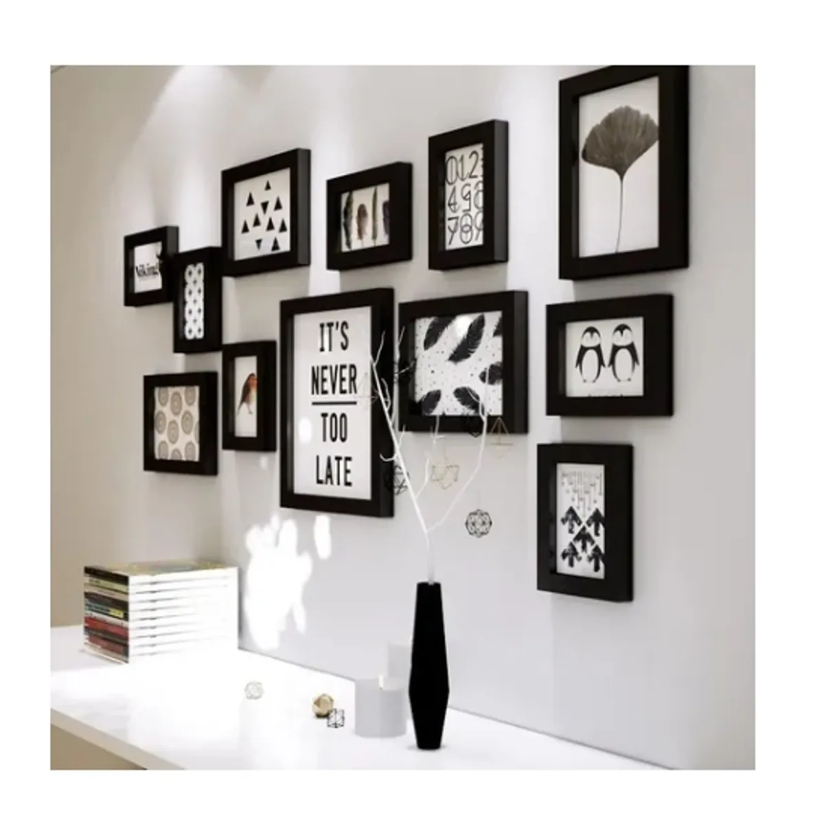 ESHOPANGIE - Set Marcos Foto Decorativo Pared 12 Piezas Negro