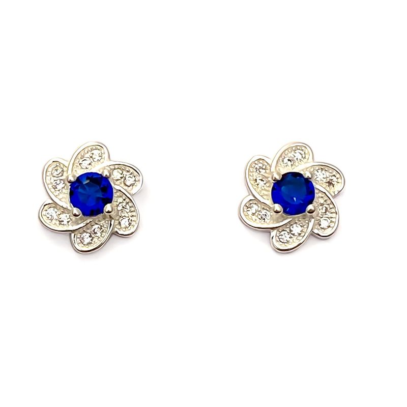 ANDREA COGGIOLA JOYAS - Aros Flor Circón Azul Plata Fina 925