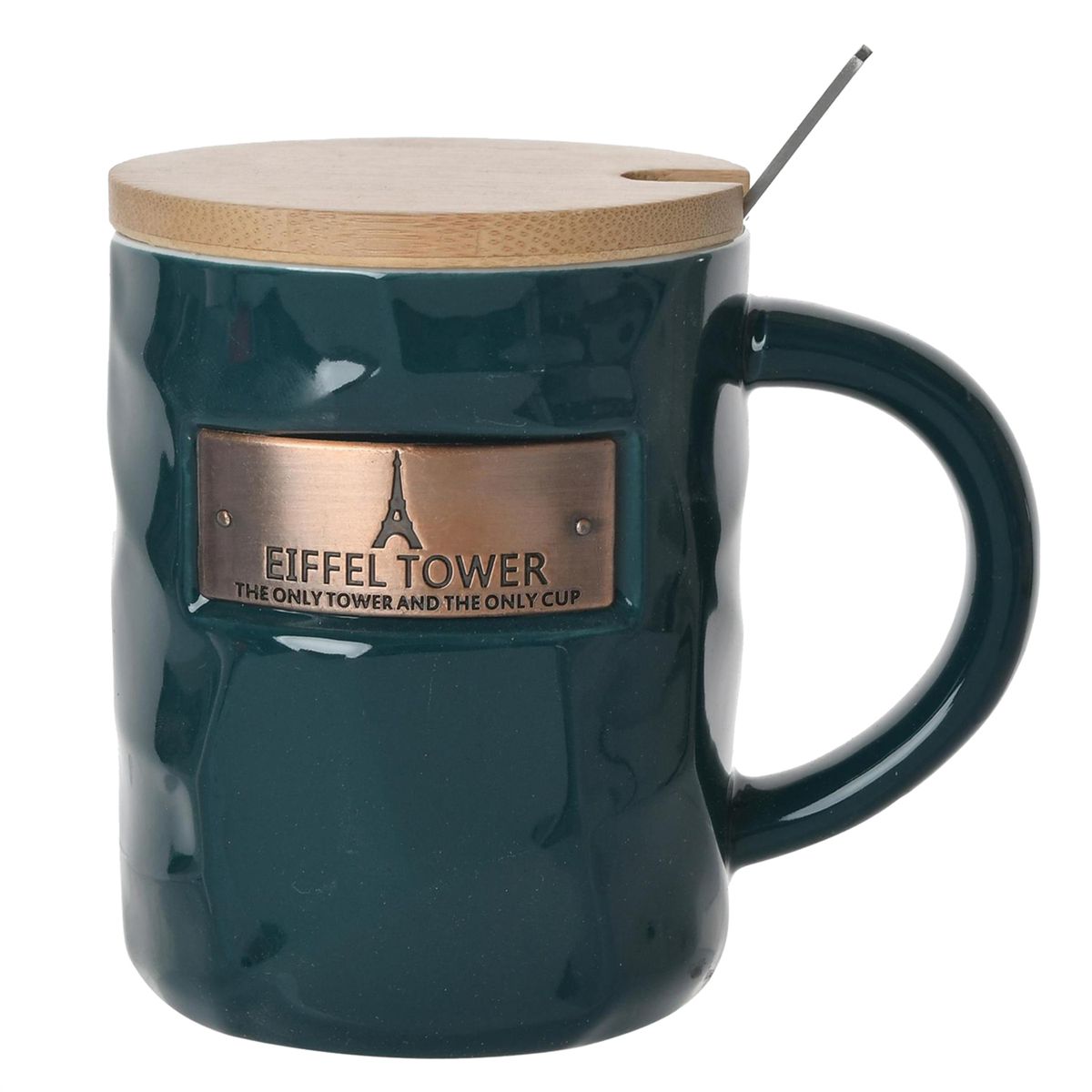 MALLORCA - Tazón Decorativo Eiffel Con Tapa y Cuchara Verde Oscuro