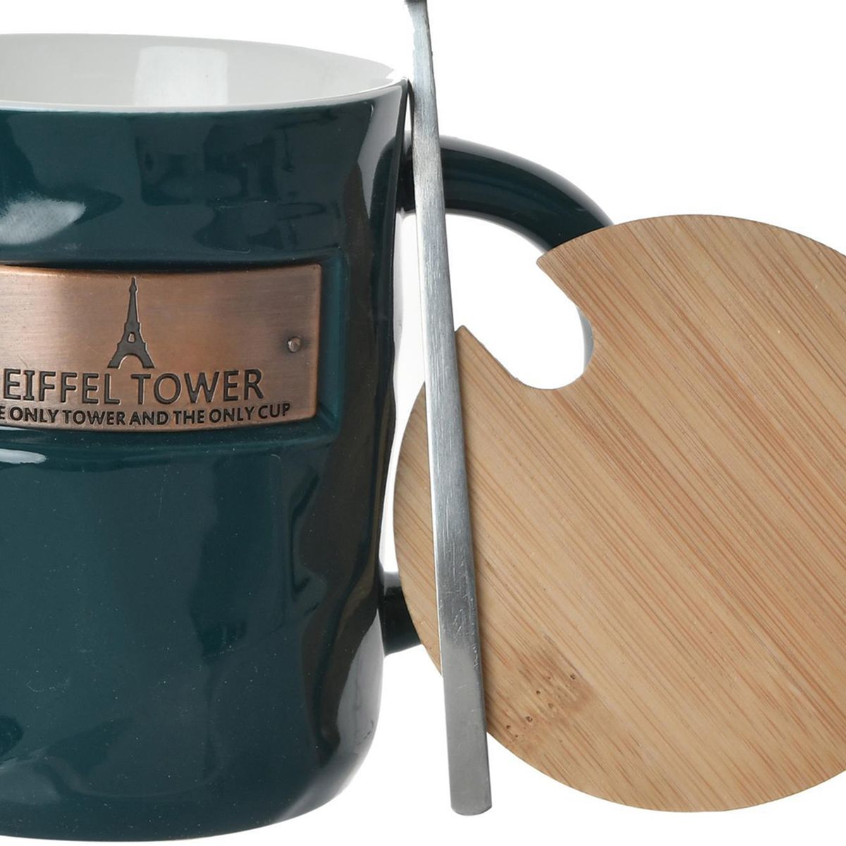 MALLORCA - Tazón Decorativo Eiffel Con Tapa y Cuchara Verde Oscuro