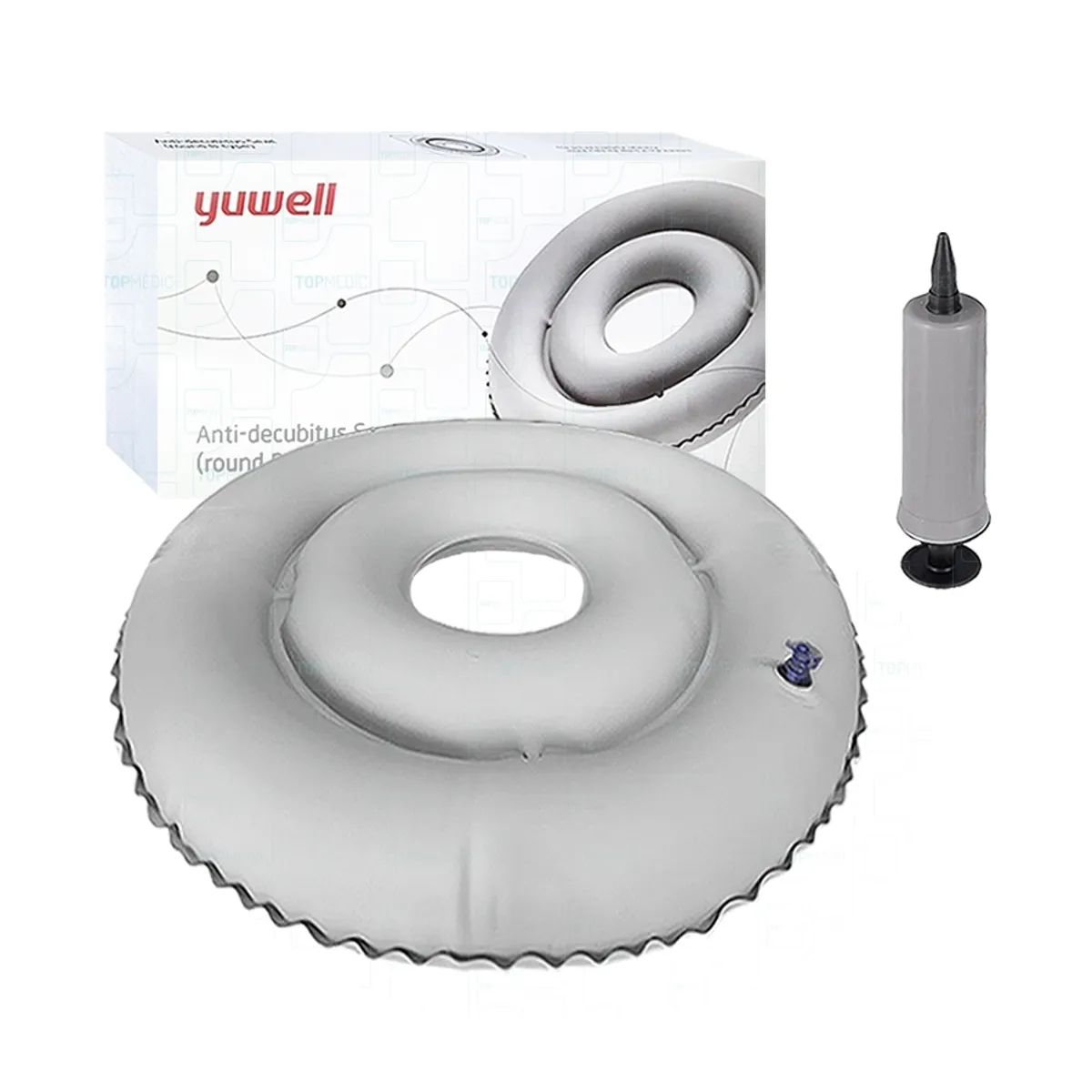 YUWELL - Cojín Ortopédico Picarón Antiescaras Inflable Hasta 100Kg Gris