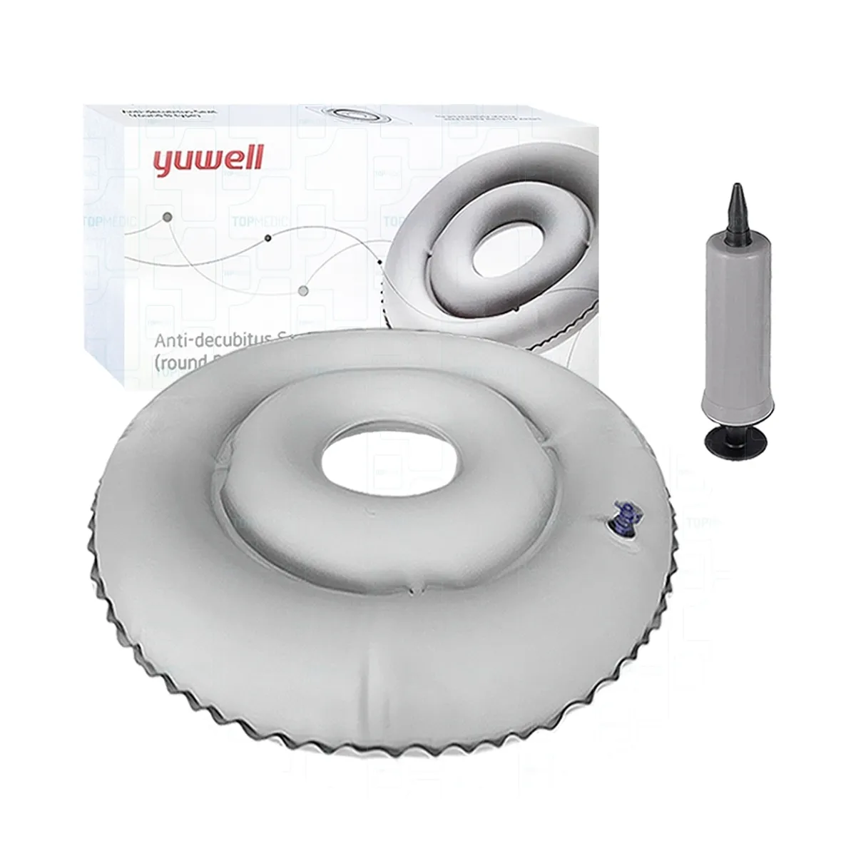 YUWELL - Cojín Ortopédico Picarón Antiescaras Inflable Hasta 100Kg Gris