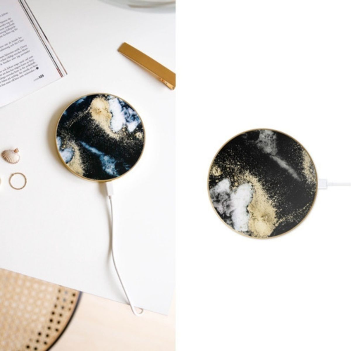 IDEAL OF SWEDEN - Qi Cargador Compatible con Smartphone Black Galaxy Marble