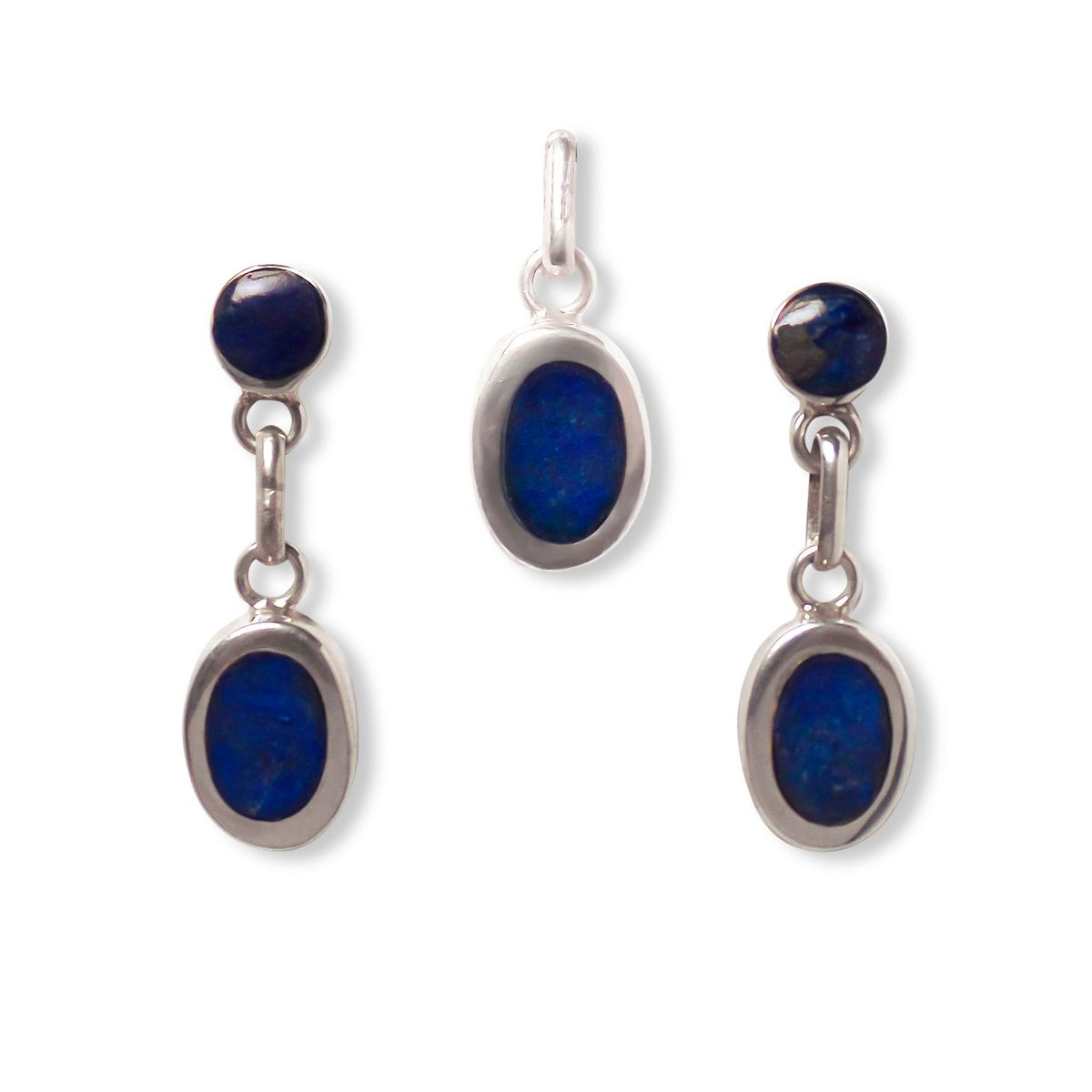 COGGIOLA - Set Aros Colgante Ovalado Liso Lapislázuli Plata Fina 950