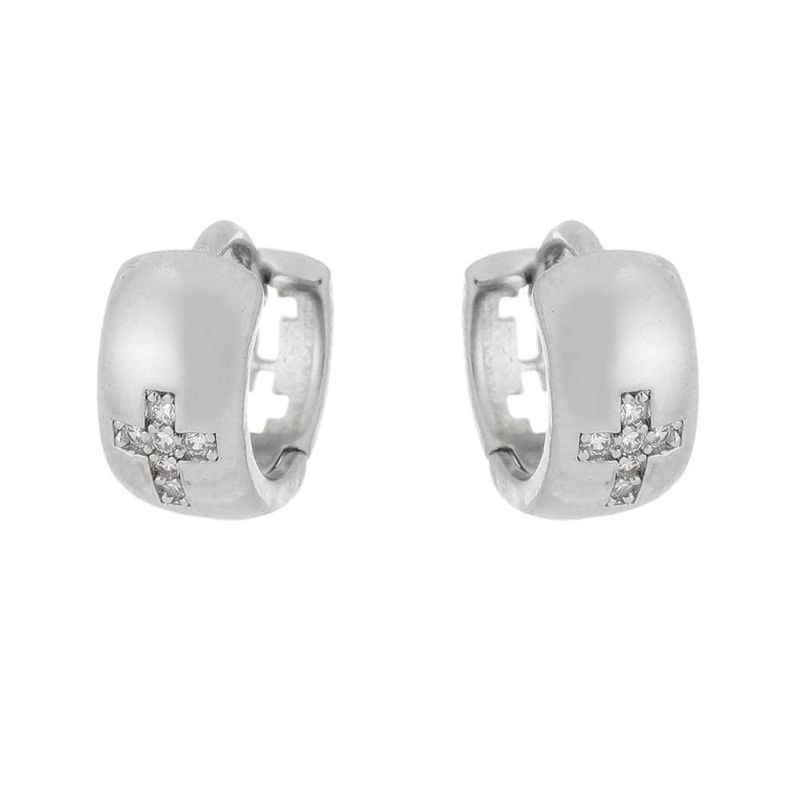 GENERICO - Aros Mujer Argollas Cruz 8 mm  Acero Rodinados Philippa Joyas