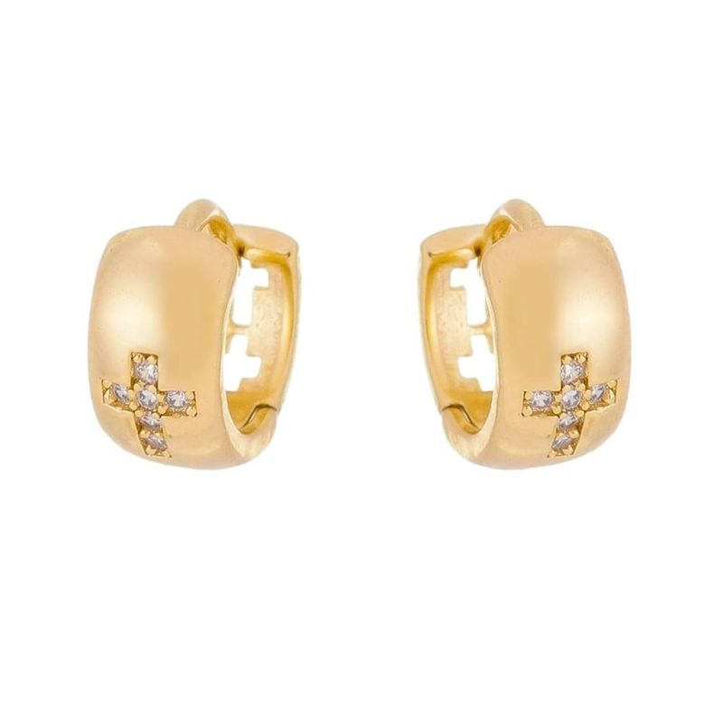 GENERICO - Aros Mujer Argollas Cruz 8 mm Bañado en Oro Philippa Joyas