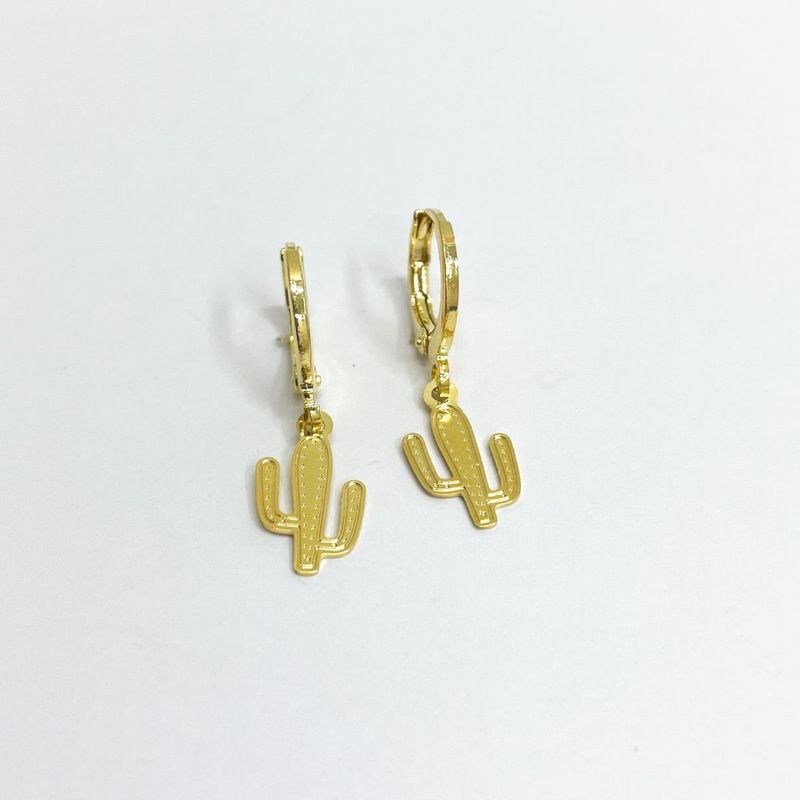 GENERICO - Aros Mujer Argollas Cactus Bañado en Oro Philippa Joyas