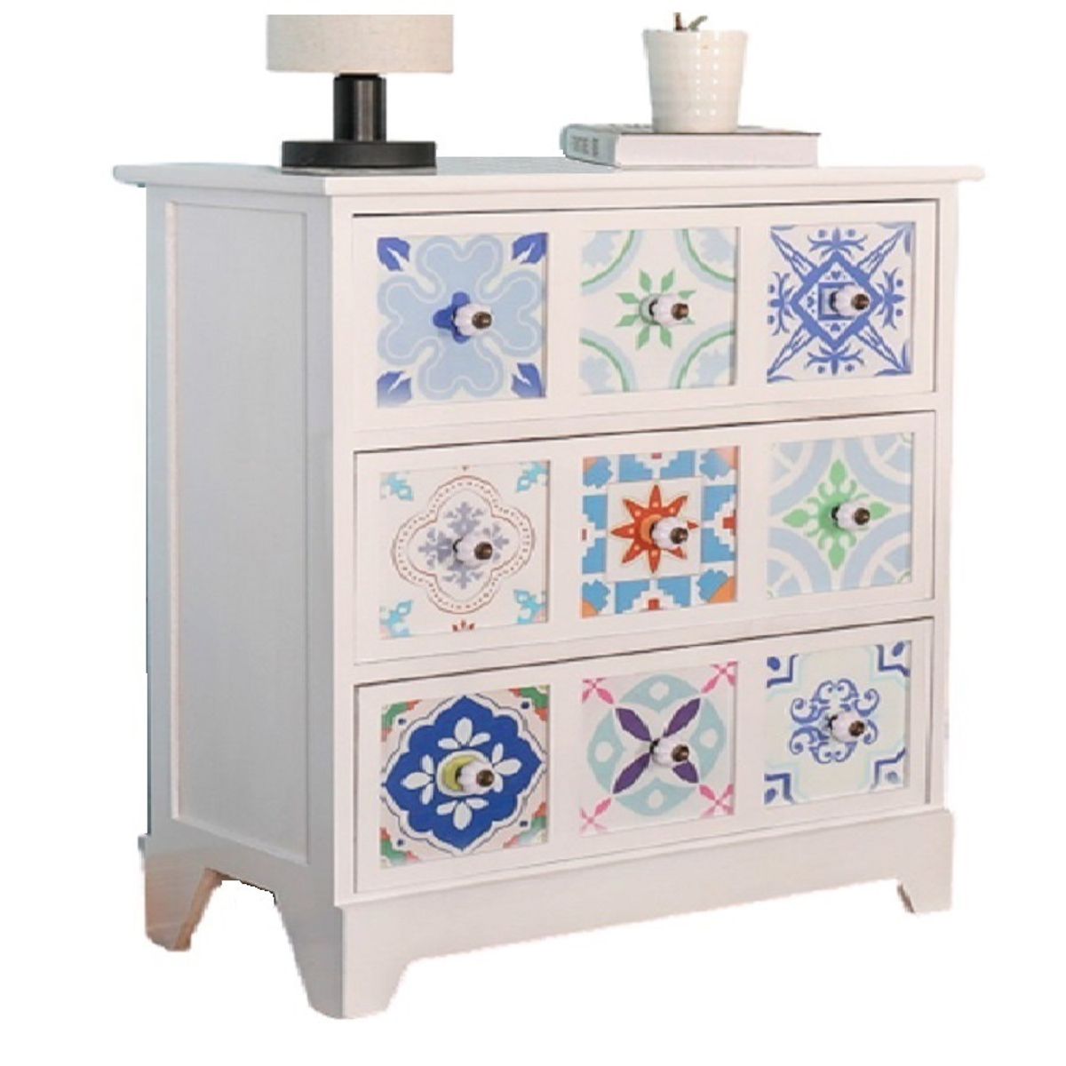 INTERACTIVE STORE - Cómoda / cabinet blanco mandalas de 3 cajones