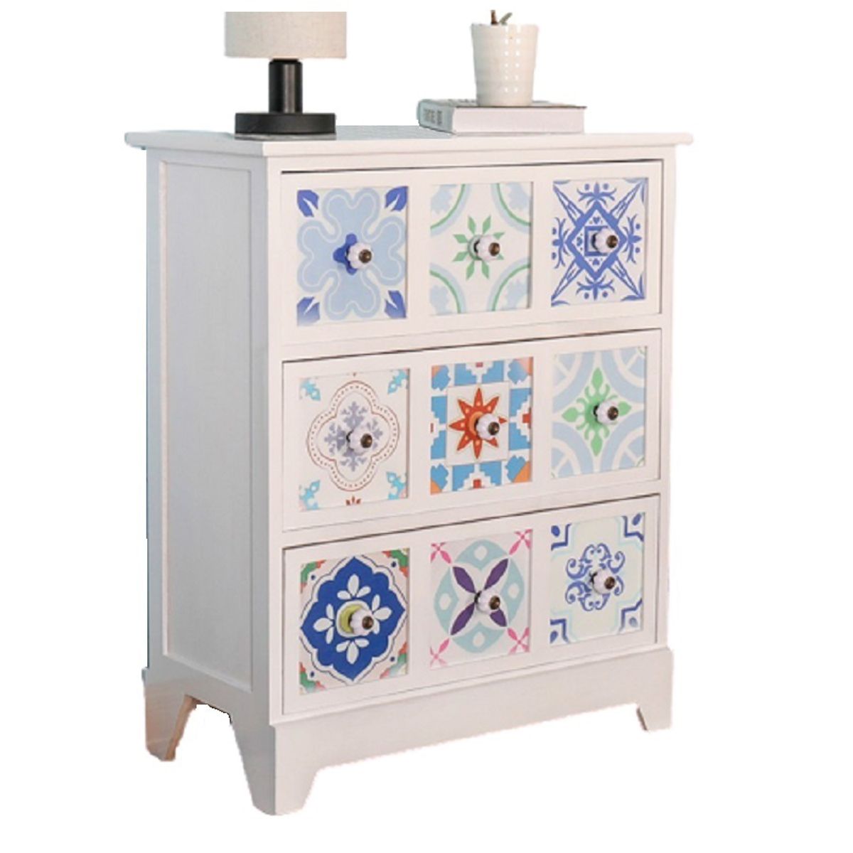 INTERACTIVE STORE - Cómoda / cabinet blanco mandalas de 3 cajones