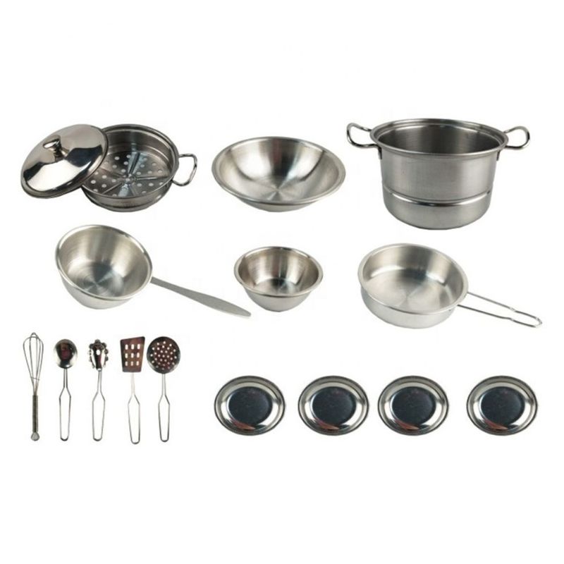 SPACEZAT - Set Ollas y Utensilios Cocina Infantil Acero Inox