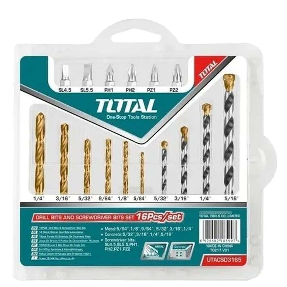 TOTAL TOOLS - Set Puntas Mechas Metal Concreto 16 Piezas