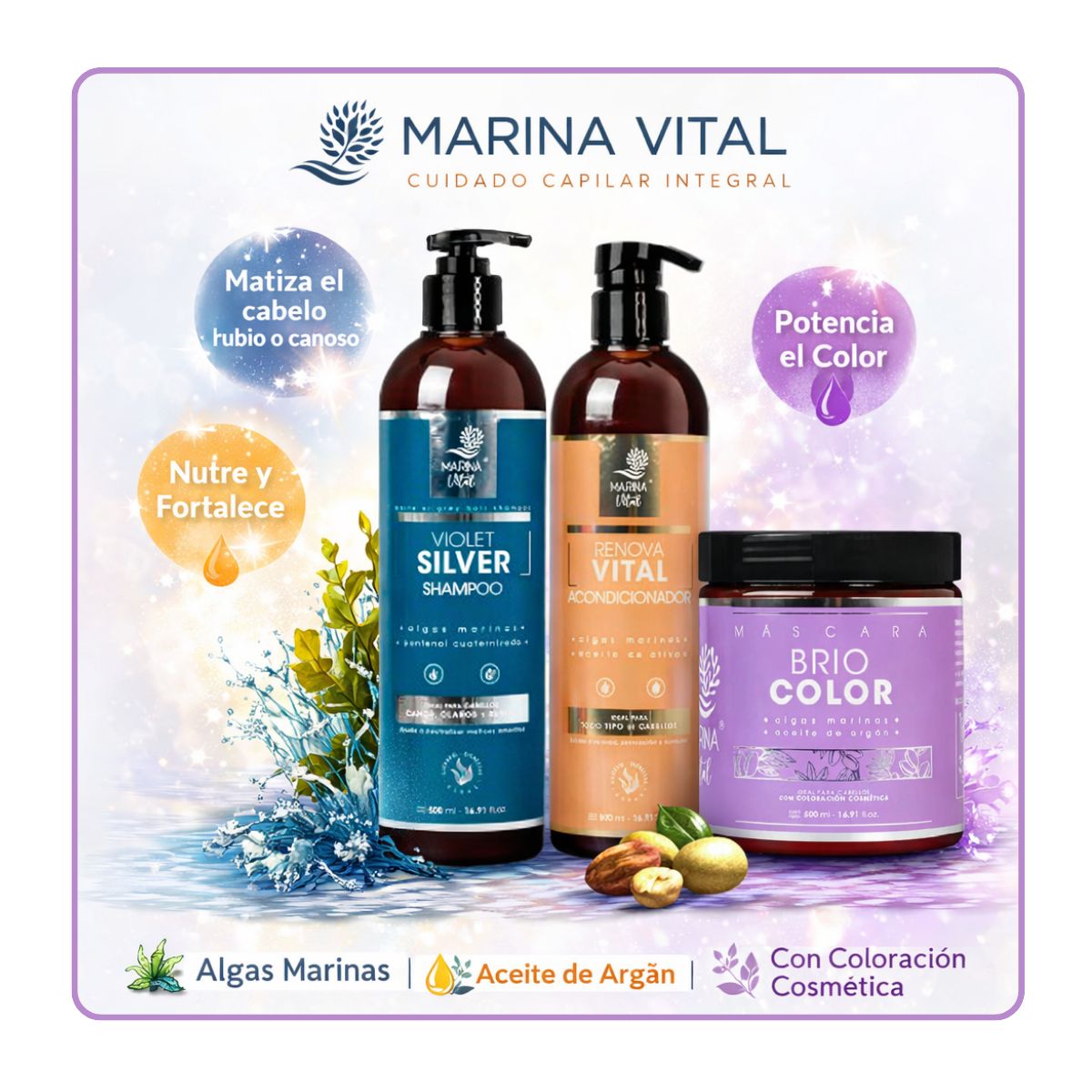 MARINA VITAL - Shampoo Silver Mascara Briocolor y Acondicionador