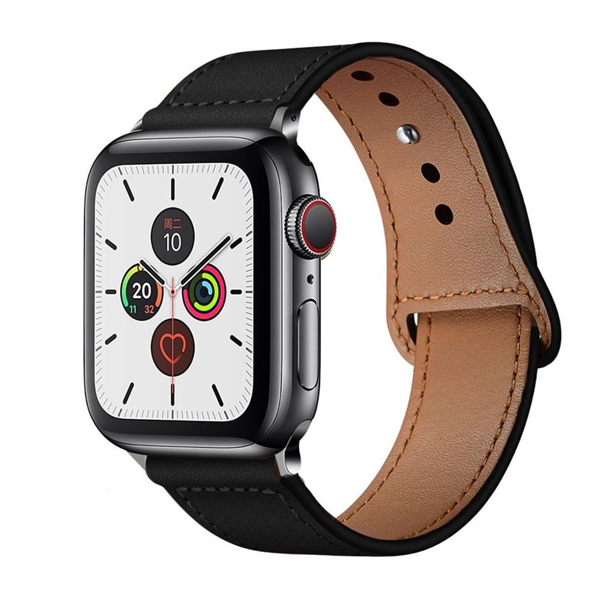 SPACEZAT - Correa Compatible c/ Apple Watch Cuero 42/44mm Negro