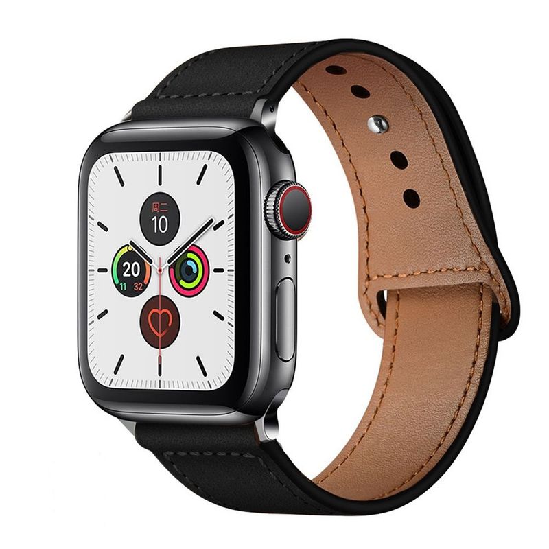 SPACEZAT - Correa Compatible c/ Apple Watch Cuero 42/44mm Negro