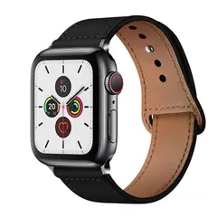SPACEZAT - Correa Compatible c/ Apple Watch Cuero 42/44mm Negro