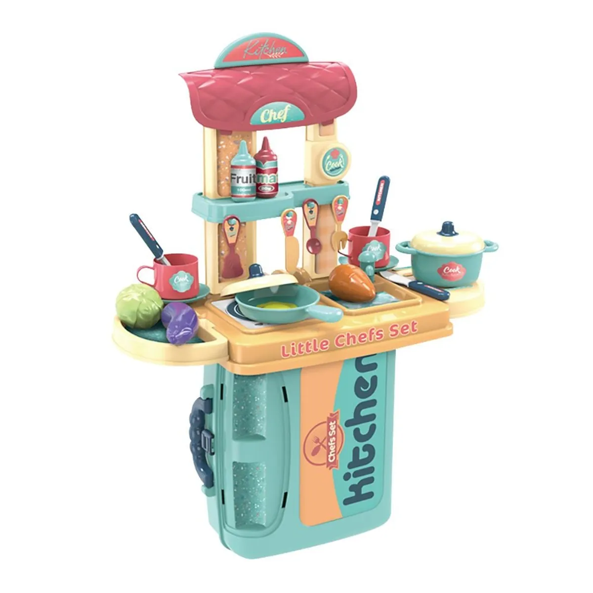 SPACEZAT - Maletin Cocina de Juguete Little Chef 3en1 Azul