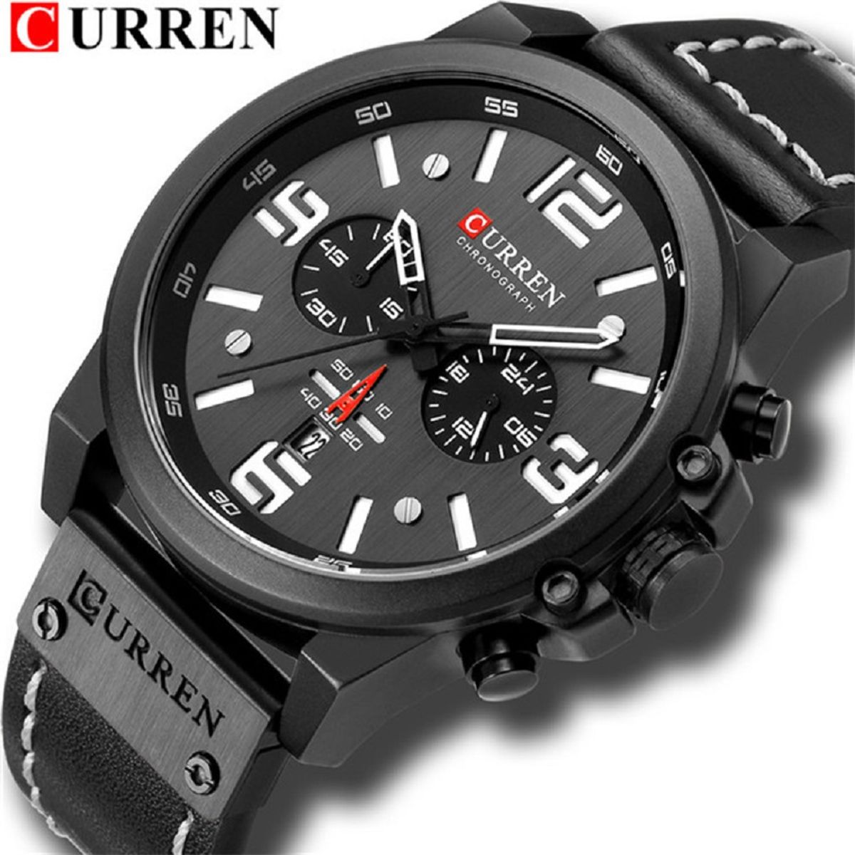 CURREN - Reloj Curren Hombre Elegante Pulsera Cuero Cuarzo Cronógrafo