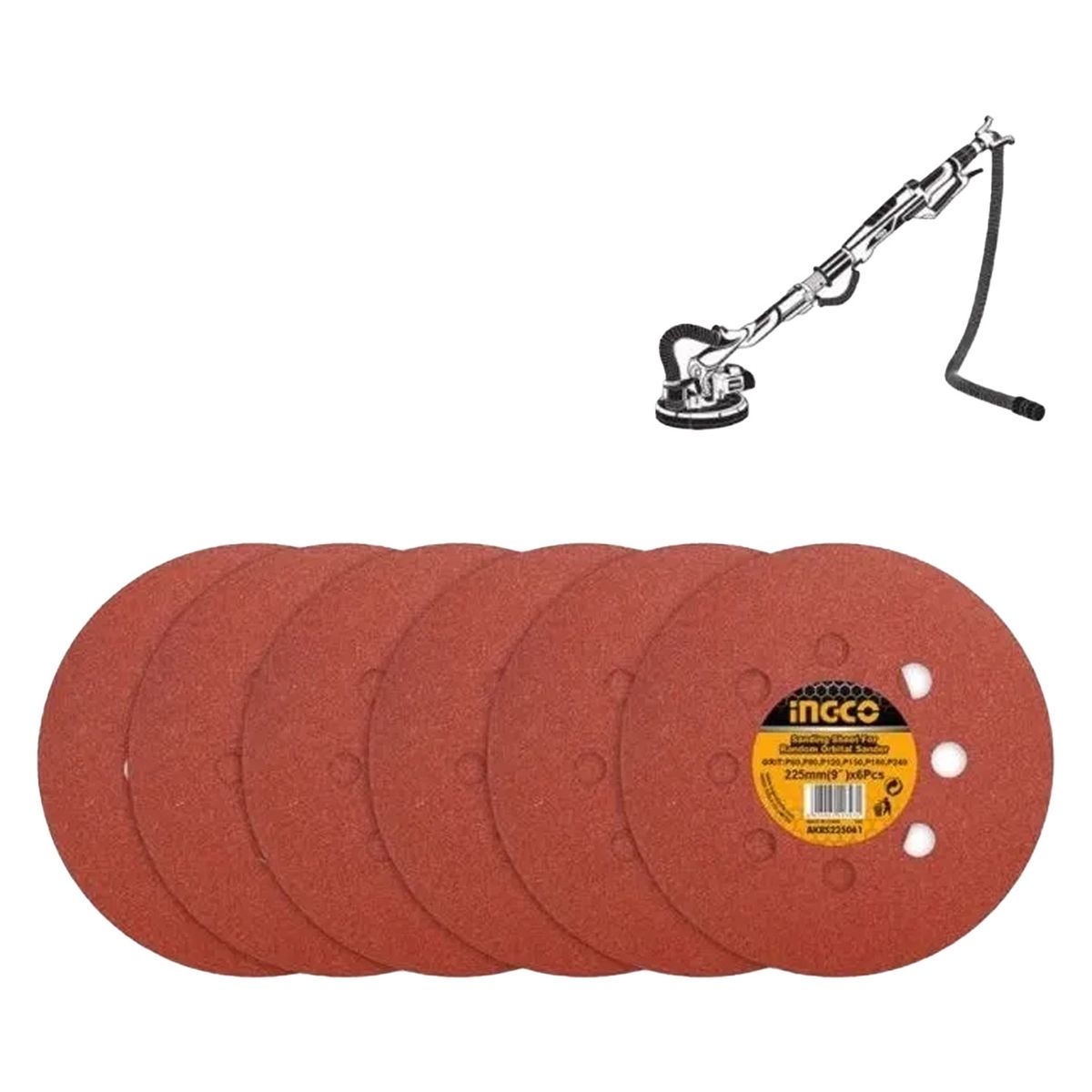 INGCO - 6 Disco Lija Para Pulir 225mm Velcro Grano Variado