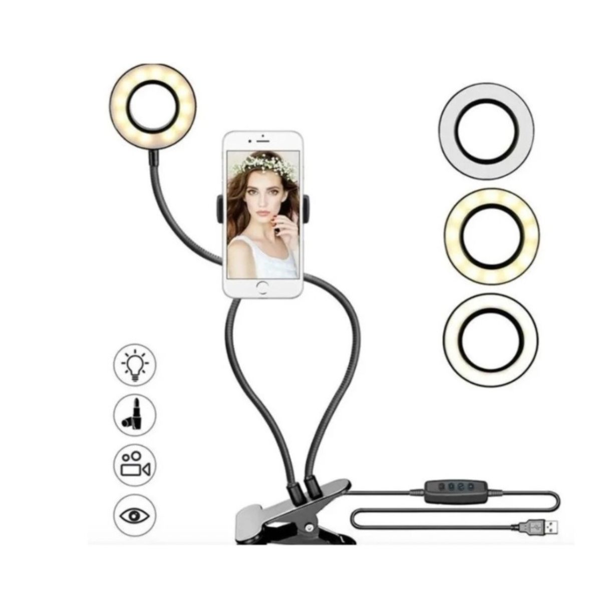 GENERICO - Kit 2en1 Aro Luz Fotografia Led Selfie Celulares