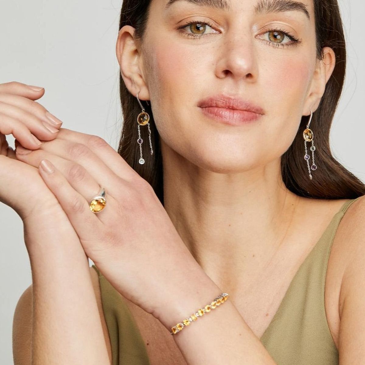 ALYN B JOYAS - Pulsera de Plata 925 con gemas de Citrino 4.5 mm