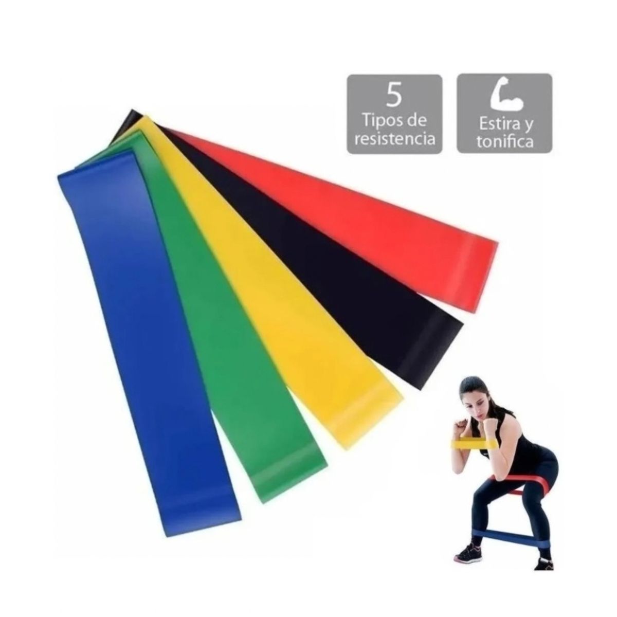 GENERICO - Set 5 Bandas Elásticas Resistencia Entrenamiento Ejercicio