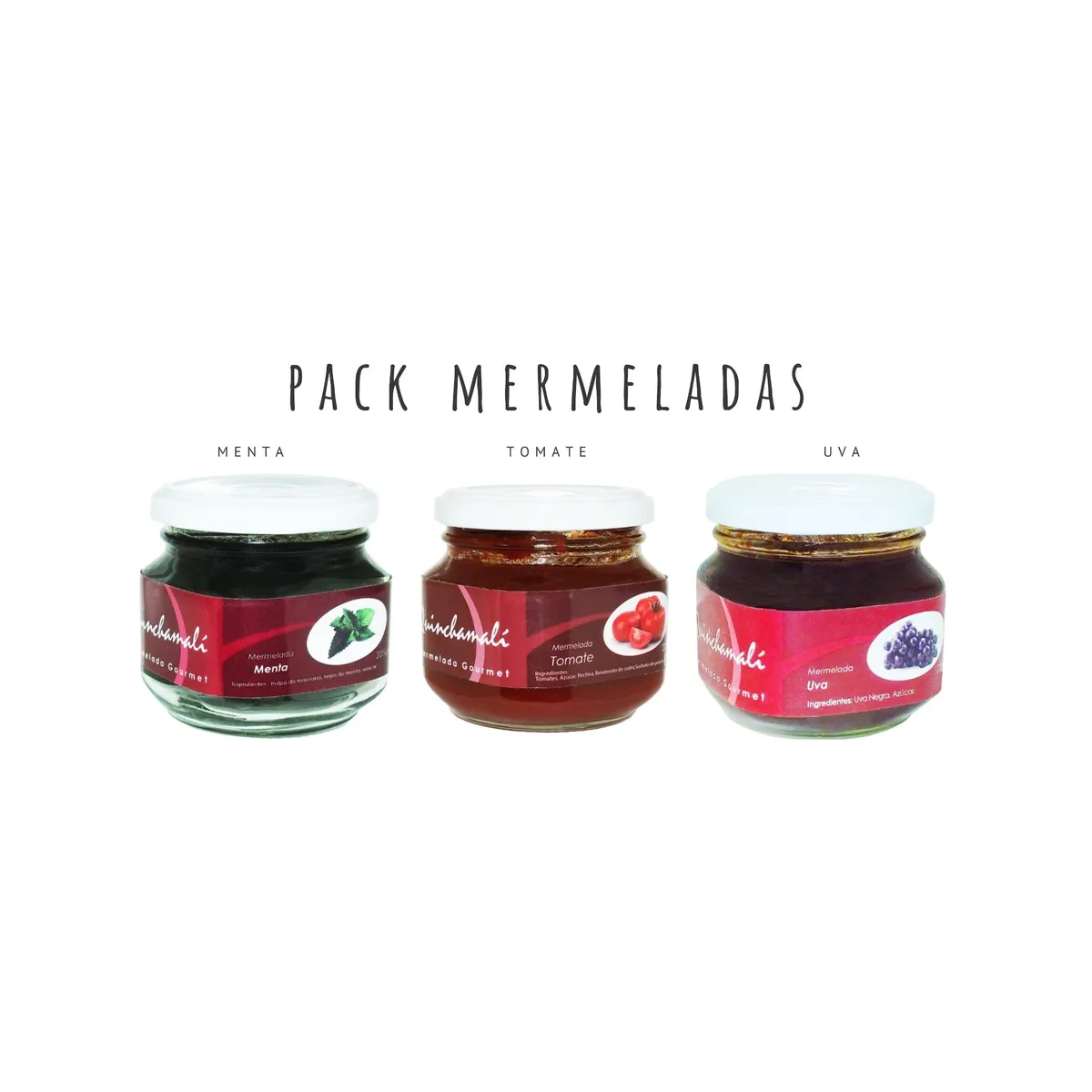 QUINCHAMALI MERMELADA GOURMET - Pack Menta Tomate Uva