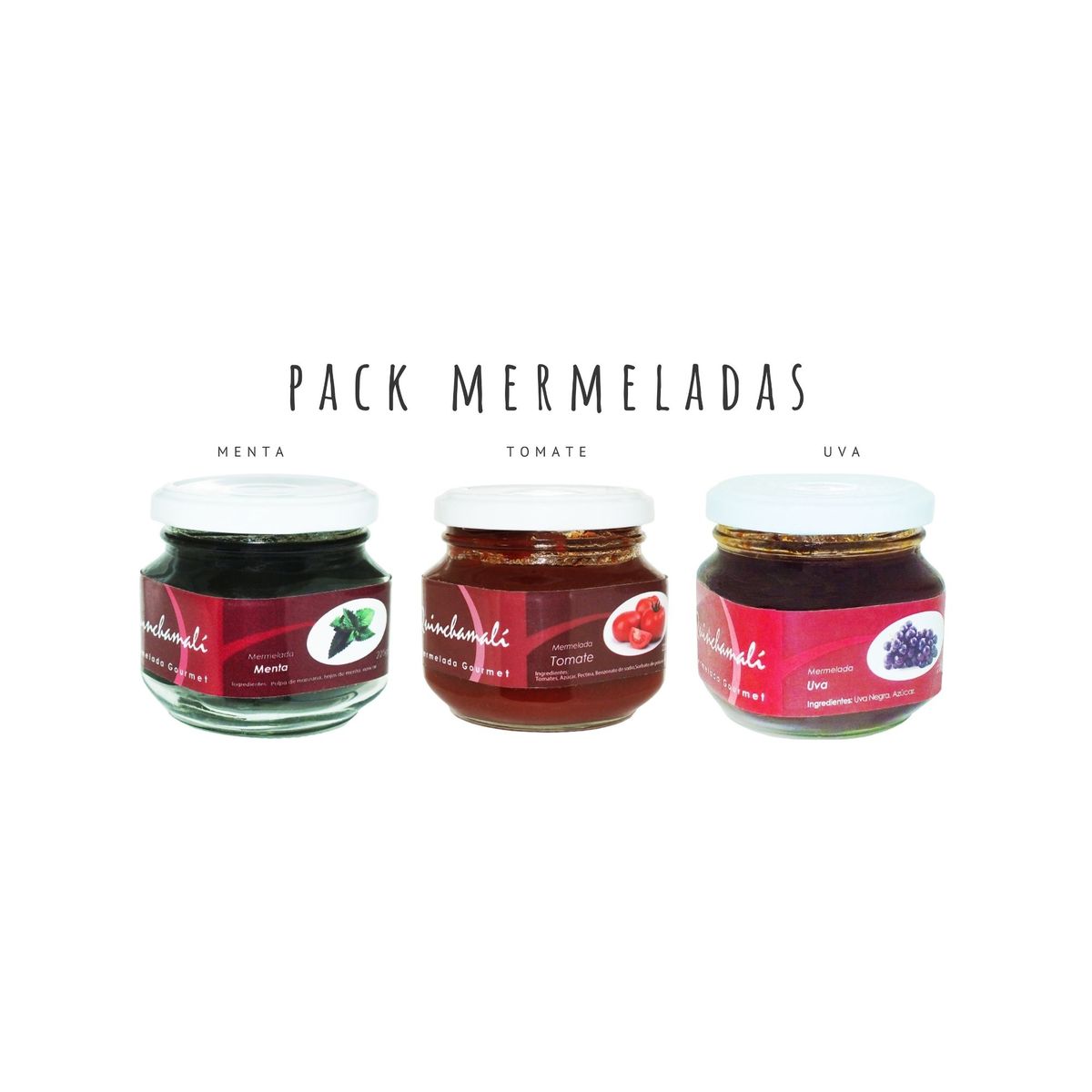 QUINCHAMALI MERMELADA GOURMET - Pack Menta Tomate Uva