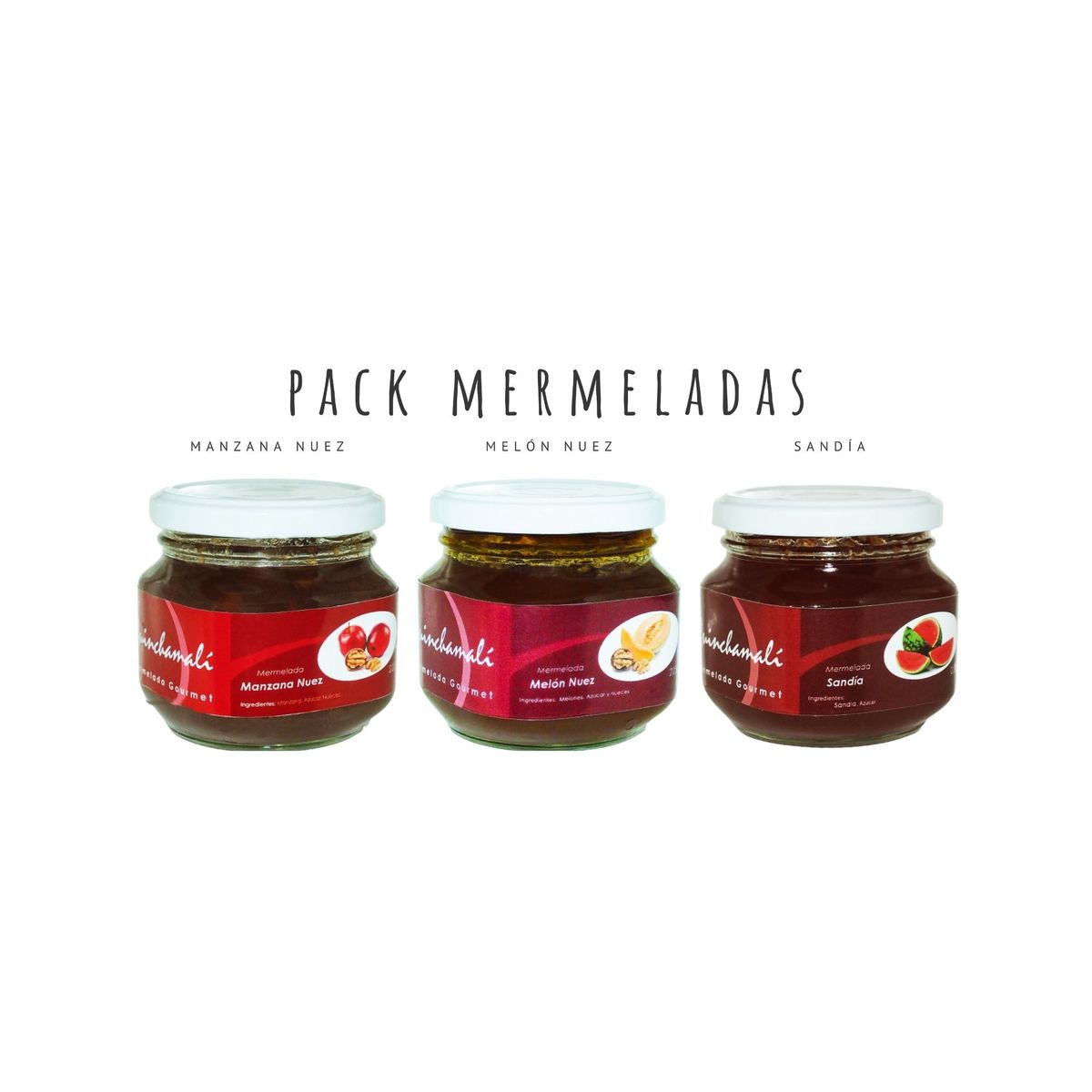 QUINCHAMALI MERMELADA GOURMET - Pack Manzana nuez Melón nuez Sandia