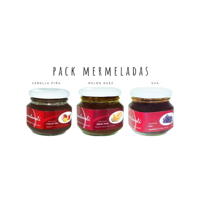 QUINCHAMALI MERMELADA GOURMET - Pack Cebolla piña Melón nuez Uva