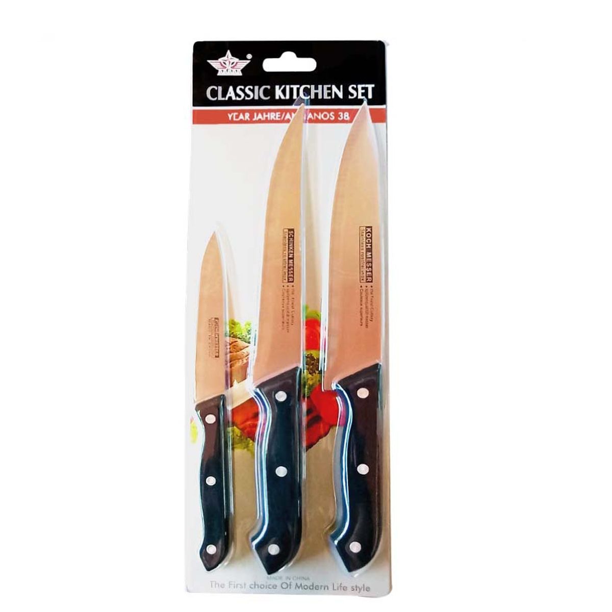 GENERICO - Pack 3 Cuchillos De Cocina Cocinero Acero Inoxidable