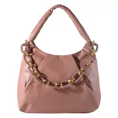 MAILEA - Cartera ecocuero cadena frontal para mujer rosado