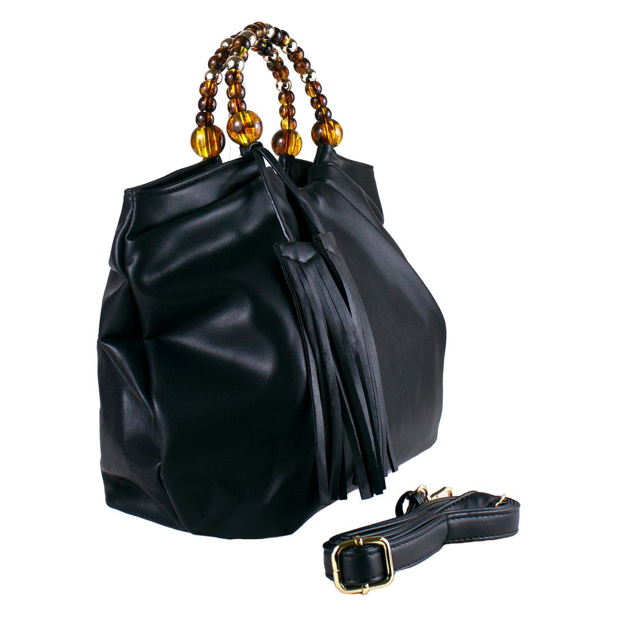 MAILEA - Cartera ecocuero manilla bolobes para mujer negro