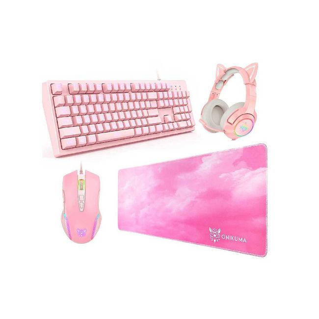 ONIKUMA - Kit Gamer Teclado Mouse Audífonos Mousepad Rosado