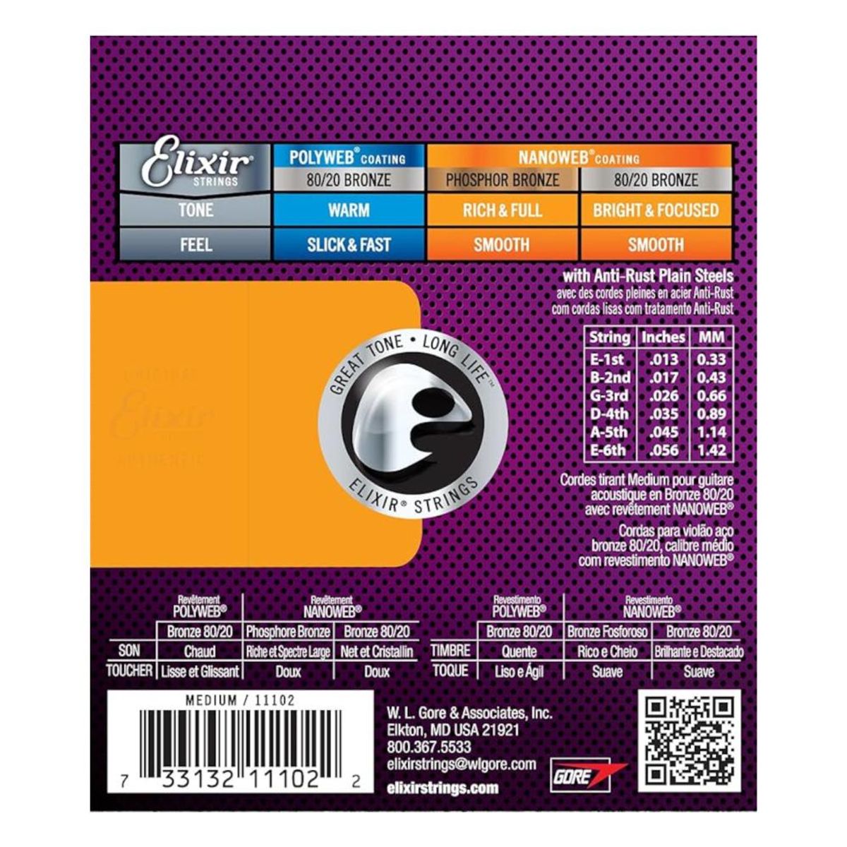 ELIXIR - Cuerdas para guitarra acustica Elixir 11102 - Multicolor