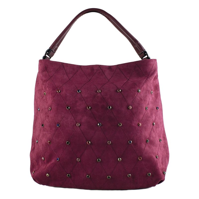 MAILEA - Cartera ecocuero rombos y strass para mujer burdeo