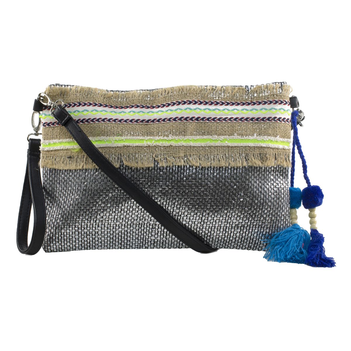 MAILEA - Bandolera ecocuero arpillera para mujer negro