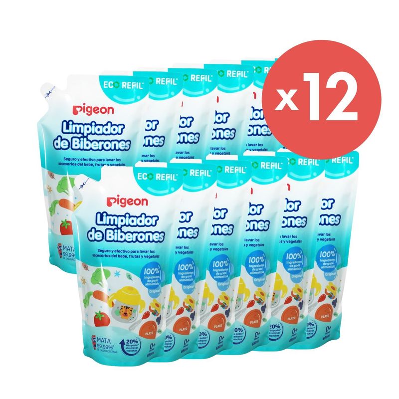 PIGEON - Pack X 12 Limpiador De Biberones Recarga 650 Ml