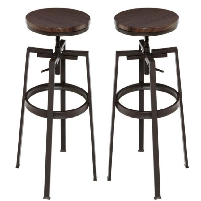 ARTIHOGAR - Pack  2 Taburete Industrial Vintage Metal Madera