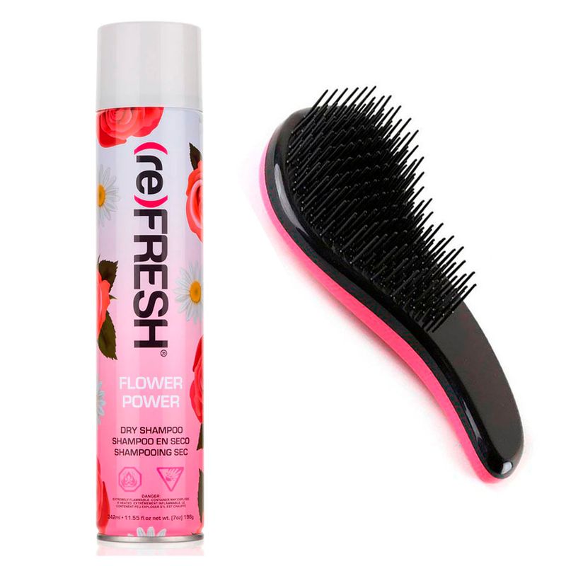 COSMETICAVAL - Kit shampoo seco flower power Refresh + cepillo desenredante