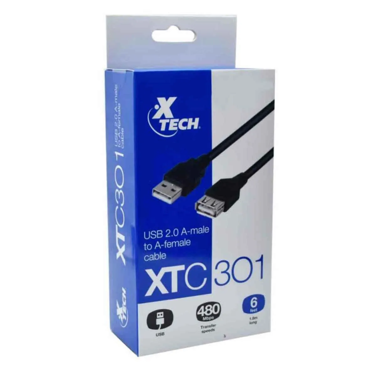 XTECH - Cable Extensión USB Macho A Hembra 1.8 Metros 2.0 Xtech - Negro