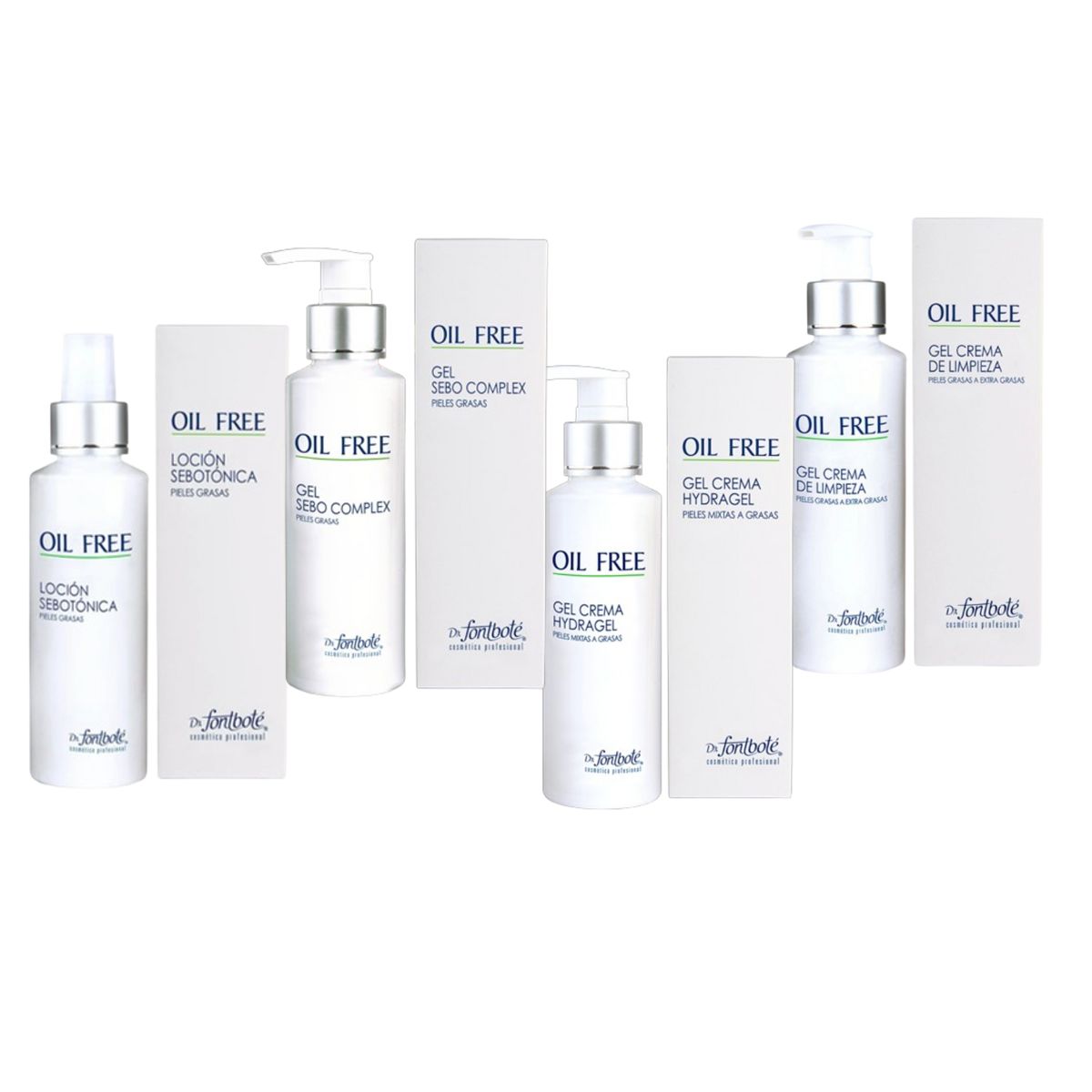 DR FONTBOTE - Oil Free Piel Grasa Limpieza+ locion +cremas dia y Noche Dr Fontbote Pack 4 unid