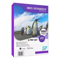 GENERICO - Papel Fotográfico Glossy A3 230 g Alto Brillo X 100 Hojas