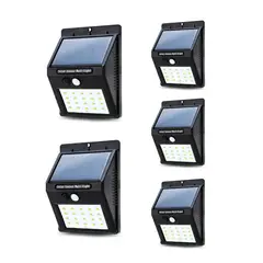 GENERICO - Pack 5 Focos Solar 20 Led Con sensor de Movimiento